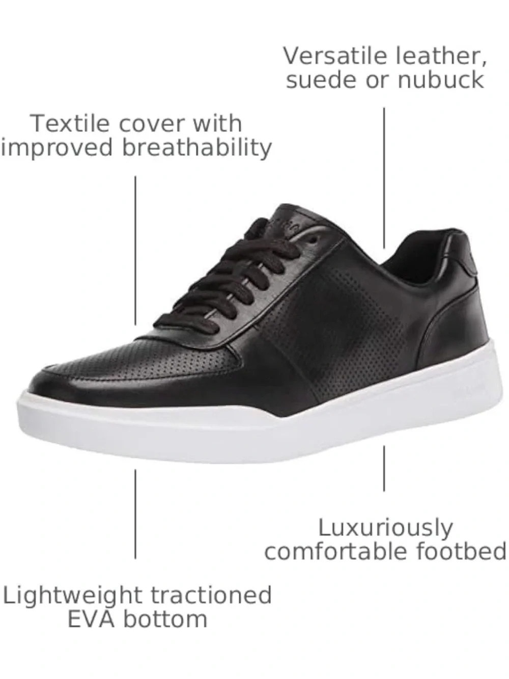 Cole Haan Men's Black Leather Low-Top Sneakers with White Sole